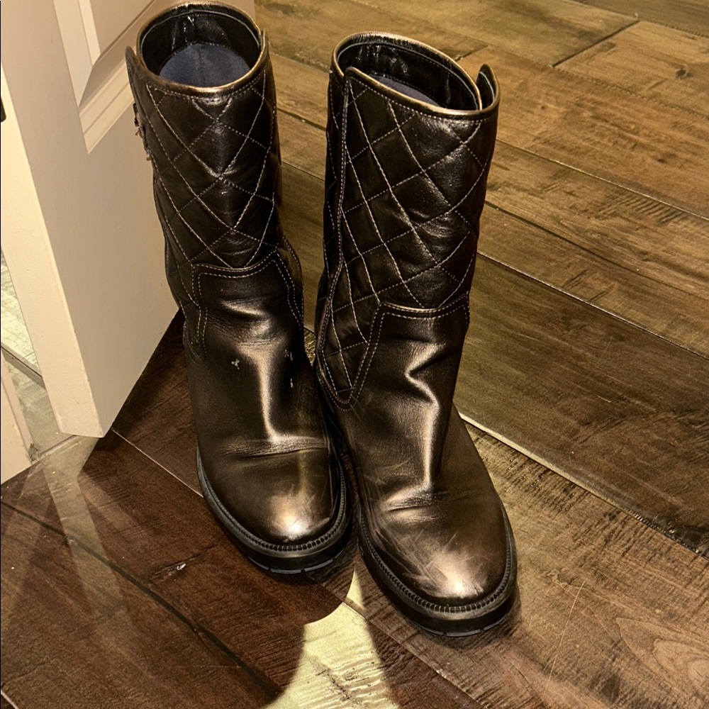 Aquatalia Bronze Leather Combat Boots